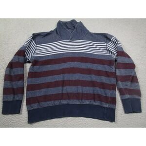 Marc Ecko Sweater Mens XXL Blue Striped Cowl Neck Pullover Preppy‎ Casual
